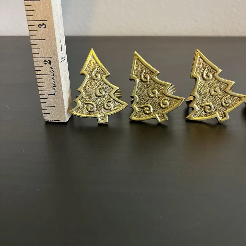 Set of 4‎ Vintage Brass Christmas Tree Napkin Rings